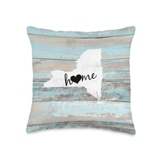 New York Rustic Home Pride Us State Distressed Look Throw Pillow 16x16 Multicolo