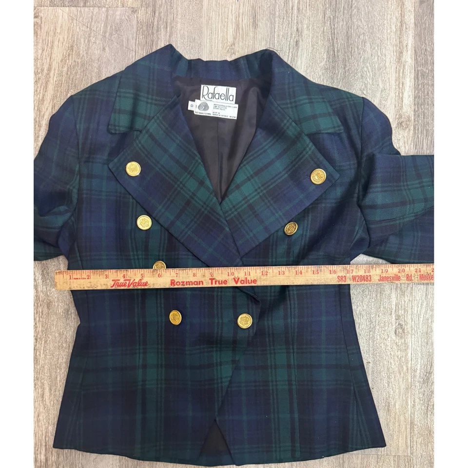 Blazer para mujer Rafaella a cuadros doble botonadura botones dorados mezcla de lana talla 8 Foto 4 de 4