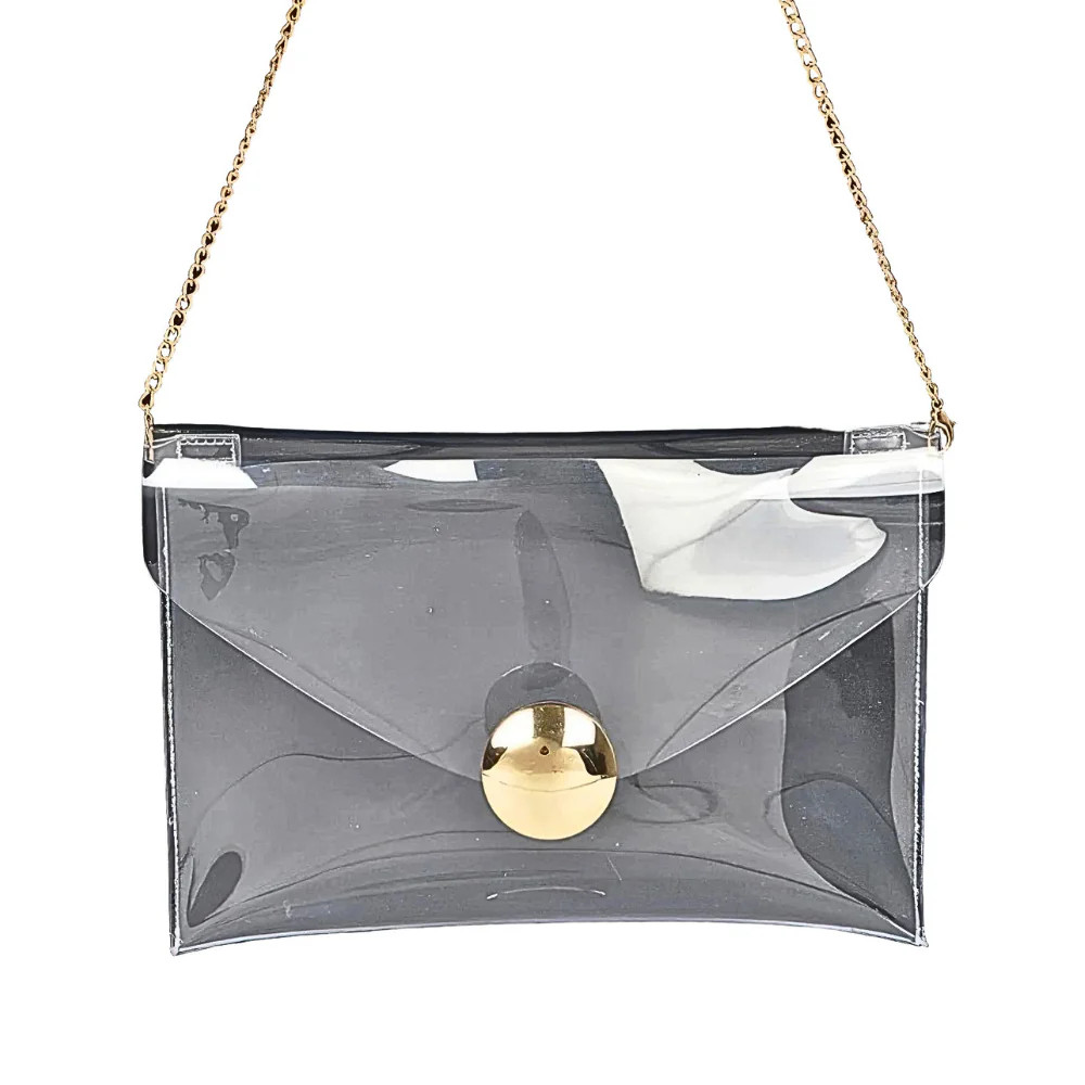 HDACCESSORIESTransparentClutchBagPVCMetalBuckleFlapSmallChainStrapBa