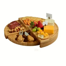 1 Set Bamboo Cheese Board with Serving Knives Snack and Charcuterie Platter
