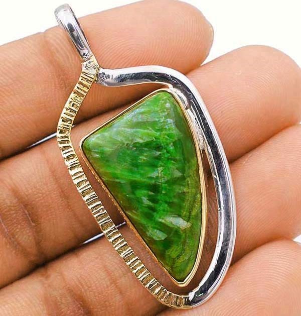 Natural Two Tone Russian Seraphinite 925 Solid Sterling Silver Pendant 