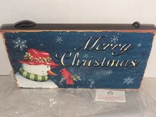 Light Up LED Wood Snowman Cardinal "Merry Christmas"  Hanging Decor 14 x 7.5