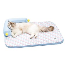 Lunale All-Season Ice Fabric Cat Bed with Cushioned Large-25"x19"x4", Blue
