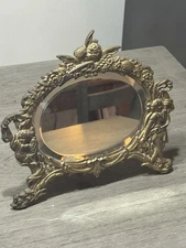 Antique Victorian Brass Cherub Dresser or Vanity Ornate Baroque Mirror Vintage