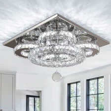 Moderen Crystal Chandelier Five Rings LED Crystal Ceiling Light Flush Mount Stai