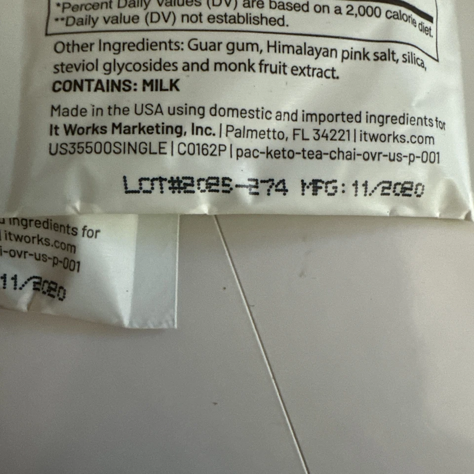 It Works Keto Chai Tea Spiced Decaffeinated Instant 5 Day Try It Samples Foto 3 de 3