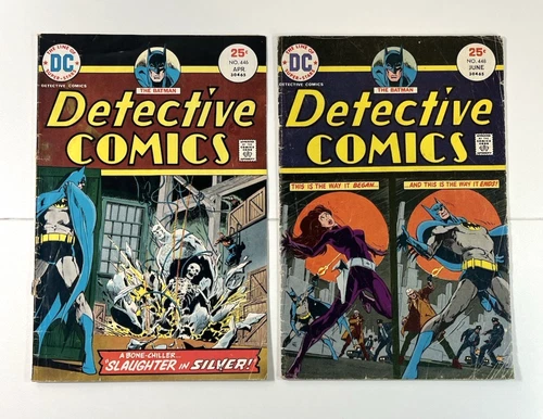 VINTAGE DETECTIVE COMICS #446 & #448 (1975 JIM APARO COVER ART DC COMIC LOT)