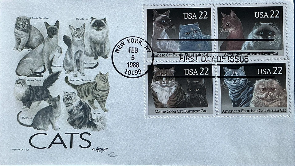 Artmaster Cachets 2375A Cats 8 Cats on 4 Stamps - Image 1 of 1