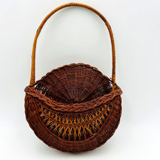 Wicker Wall Pocket Basket Round Brown Woven Decor Storage VTG Boho Cottagecore