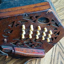 Antique 31 Button Mahogany Lachenal Anglo Concertina With Steel Reeds