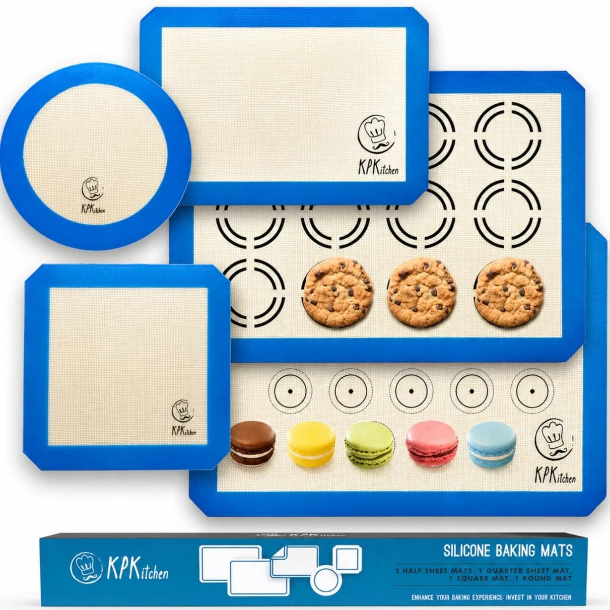 Silicone Baking Mat Set of 5-2 Half Sheets (Macaron & Cookie Circle On Mat) +...
