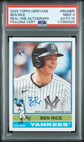 2025 Topps Heritage Ben Rice Real One Auto Rookie RC #ROA-BRI PSA 9/10