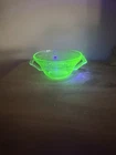 Hazel Atlas Green Florentine Depression Glass Double Handled Cup Bowl. 4.5”W