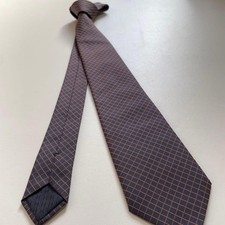 HERMES-PARIS Checkered Tie Standard Size - Dark Blue Silk Used Good Condition
