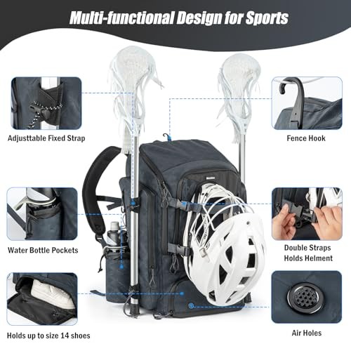MZZNBEU LACROSSE BACKPACK 50L LARGE CAPACITY TWO STICK HOLDERS - GRAY/BLACK