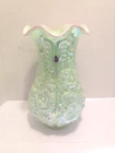 12 1/2" Iridescent FENTON Glossy Green w/ Pink Accent LOTUS MIST Poppy Show Vase