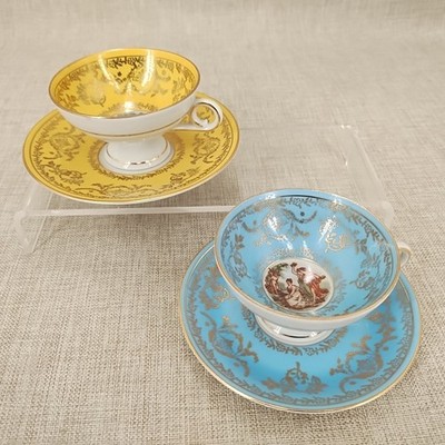 Bremer & Schmidt Blue Yellow Cameo Demitasse Cups & Saucers Germany Vintage Sets