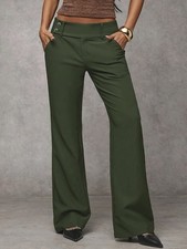 Womens High Waisted Wide Leg Dress Pants Elegant Office Work Trousers Green M