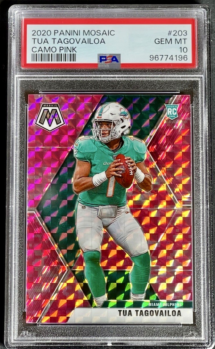 2020 Panini Mosaic Tua Tagovailoa Rookie Pink Camo Prizm RC #203 PSA 10 GEM MINT