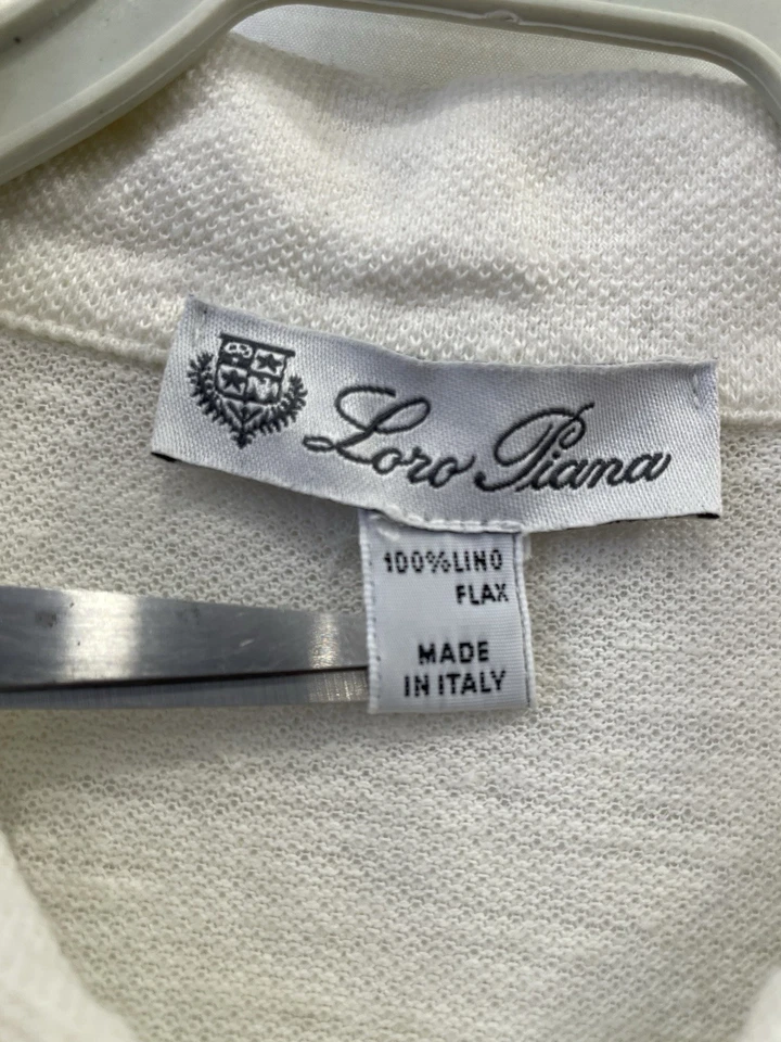 Camisa Polo H78# Loro Piana 100% Lino XL Crema Blanco Hecho en Italia Manga Corta Foto 3 de 4