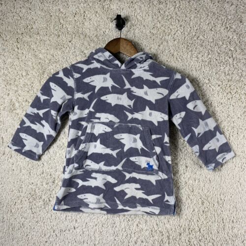 Mini Boden Gray Shark Print Toweling Hooded Sweatshirt Boys Size 3-4Y - Picture 1 of 7