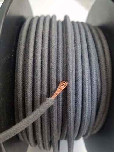 Alambre primario cubierto de tela trenzada vintage calibre 18 g ga gris liso - Imagen 2 de 3