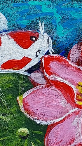 Koi Carps quadro originale feng shui loto regalo piccola arte fatto a mano arte da parete - Foto 5 di 9