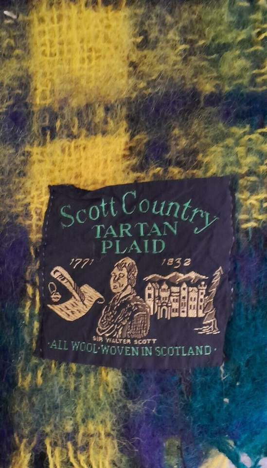 Vintage Scottish Tartan Plaid Mohair 100 Wool Blanket Throw Scotland