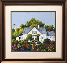 Charles Wysocki "Elizabeth's World" New CUSTOM FRAMED Art Americana Flowers Flag