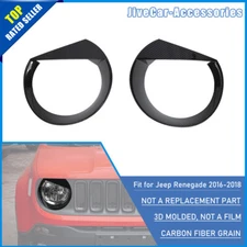 Carbon Fiber Front Headlight Lamp Ring Cover Trim Decor for Jeep Renegade 16-18