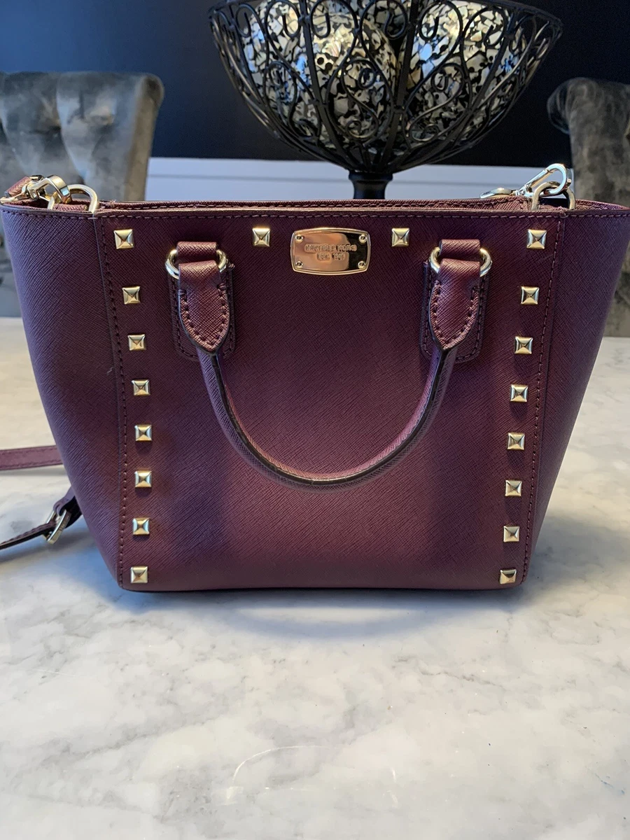 Michael kors Sandrine stud small crossbody purse plum saffiano leather