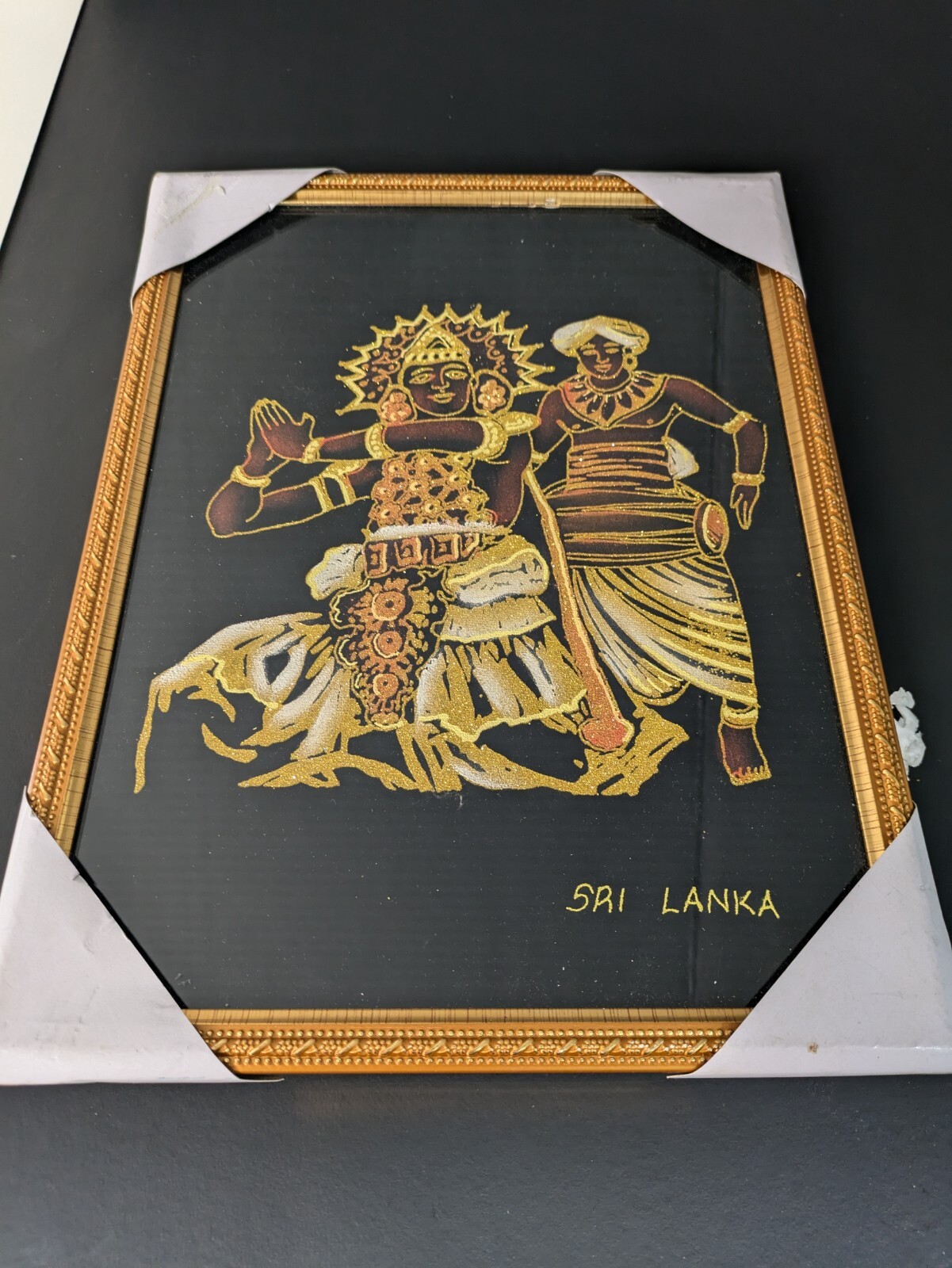 Hand-Painted Sri Lankan Traditional Black & Gold Framed Wall Art-image