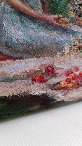 Handcrafted Impressionist Artwork A Lady In A Light Dress Collecting Blossoms - Picture 5 of 10