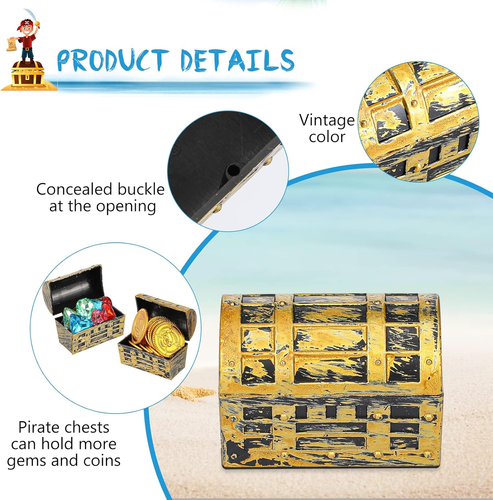 50 Pieces Pirate Treasure Chests 2.3 Inch Plastic Chests with a Gold Finish Vint - 第 3/6 張圖片