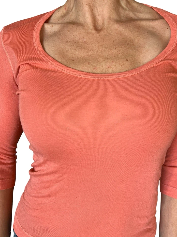 ESPLÉNDIDA CAMISETA NARANJA CLARO CUELLO REDONDO MANGA 3/4 MODAL PIMA XS Foto 4 de 4