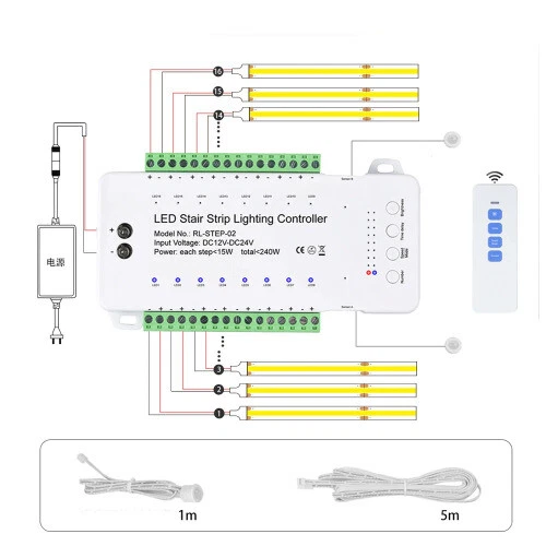 LED Stair Step Motion Sensor Light 16-way Controller Dimming COB LED Light 12V - Image 4 of 4