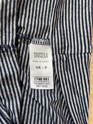 M&S Maternity Blue Striped 3/4 Sleeve Top Size 8 Viscose Jersey - Picture 11 of 12