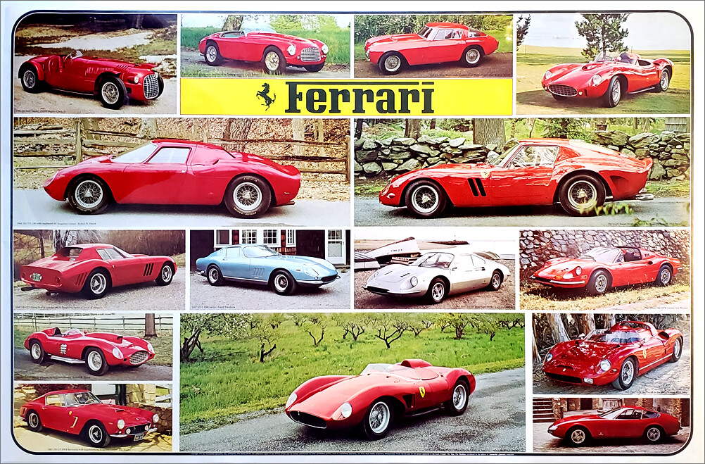 FERRARI 1947-73 Vintage Original Sports Cars Collage 25x38 Wall