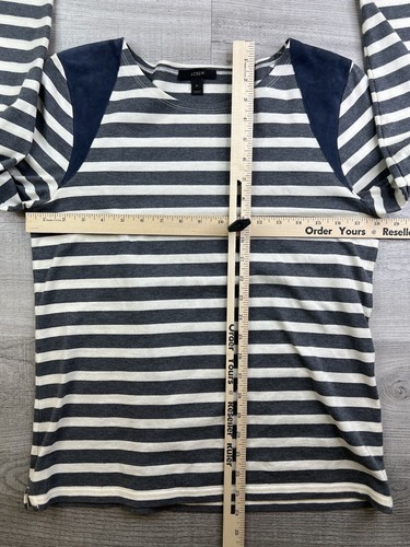 J. Crew Womens Striped Shirt Long Sleeve Suede Shoulder Accents Gray Size Medium - Picture 5 of 9