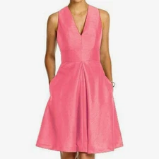 Alfred Sung Cocktail Sleeveless V Neck Fit & Flare Papaya Bridesmaid Dress Pink