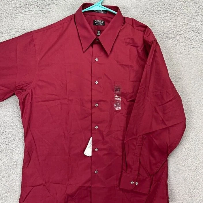 Camisa Arrow Adulto XL 17.5 32-33 Popelina Granate Ajustado Vestido Abotonado Para Hombres NUEVA Foto 3 de 4