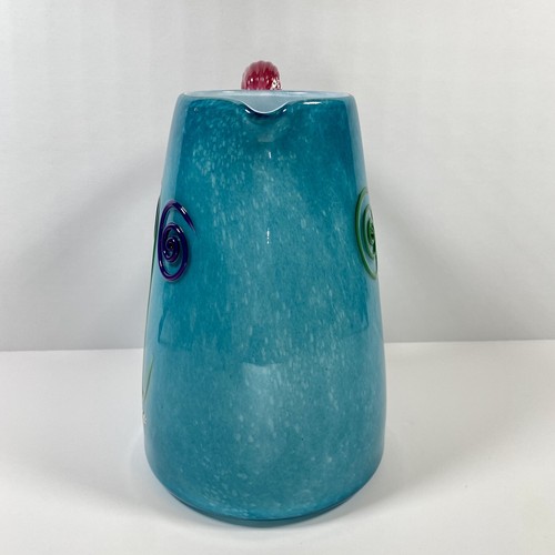 Kerry Feldman Fineline Studio Signed Art Glass “Picasso” Face Water Pitcher Blue - Picture 4 of 12
