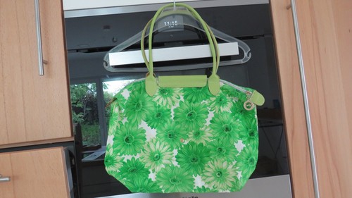 Longchamp kleine Tasche grün weiß Blumen TOP Leder und Stoff Henkeltasche - Bild 5 von 12