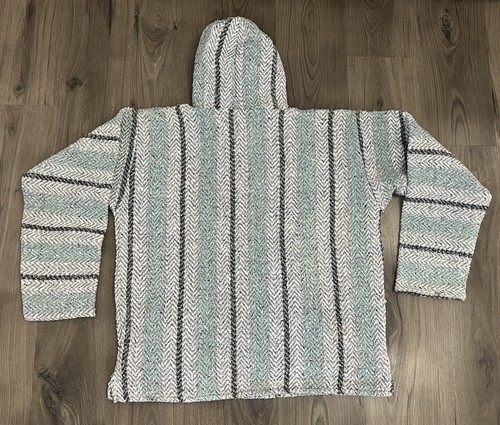 Felpa con cappuccio tappeto antidroga Baja Joe taglia M coperta unisex hippie a righe poncho messicano - Foto 7 di 7