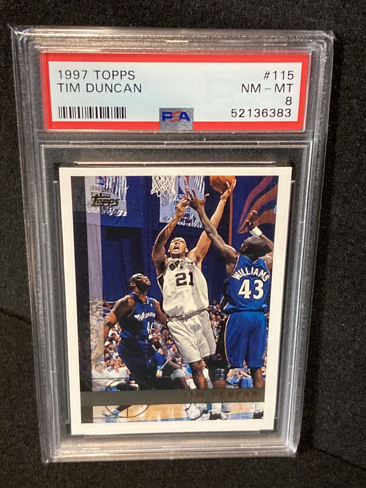 1997 TOPPS TIM DUNCAN #115 RC ROOKIE CARD PSA 8 SAN ANTONIO SPURS-NICE CARD!!