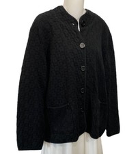 Focus Boxy Textured Jacket Xl Black Waffle Weave Boutique Button Up Layering Top