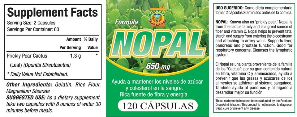 Cápsulas de Nopal. Set de 2 frascos con 120 cápsulas cada uno. Control de Azucar Foto 4 de 4