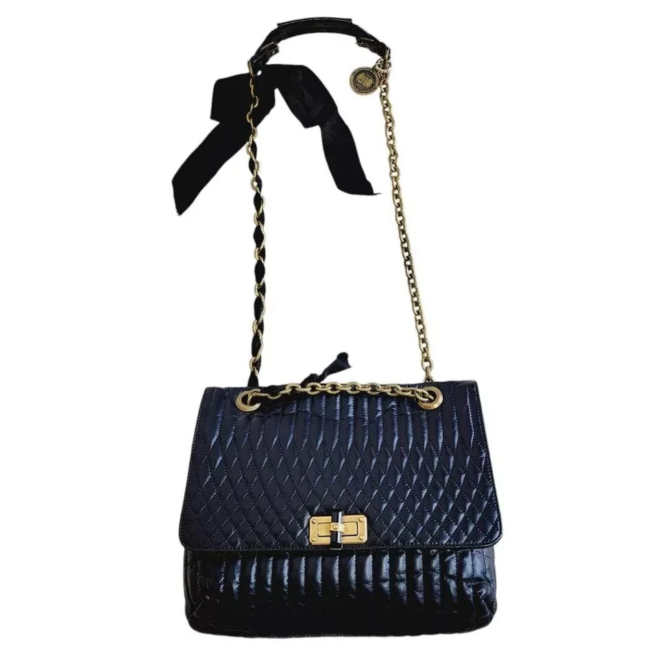 🎁Auth. Bolso de hombro Lanvin Happy de cuero con cadena acolchada negra Foto 3 de 4