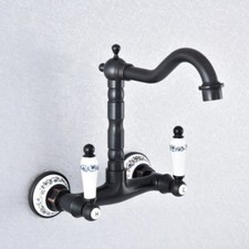 Oil Rubbed Bronze Wall Mounted Swivel Bath Mixer Tap Basin Faucet Two Handle