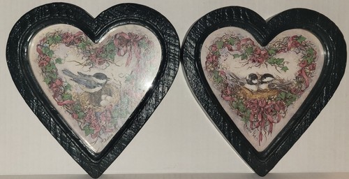 Impresiones de pájaros con marco de corazón interiores de hogar 1987 vintage  - Imagen 1 de 8